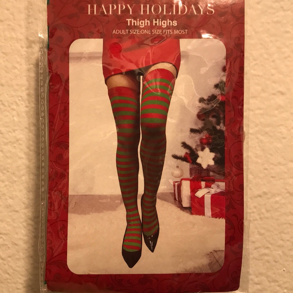 (BRAND NEW)RED & GREEN STRIPPED THIGH HIGHS